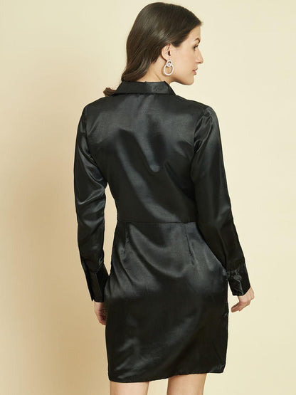 Black Satin Wrap Around Dress