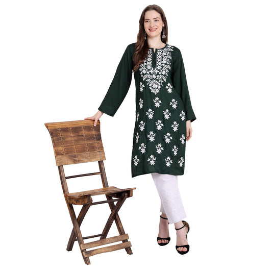 Women Lucknowi Chikankari Rayon Straight Kurta