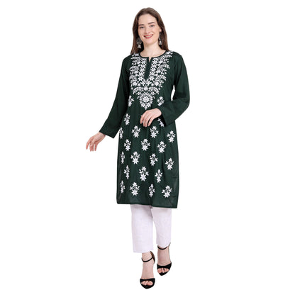 Women Lucknowi Chikankari Rayon Straight Kurta